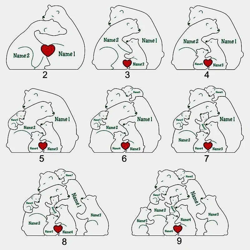 Personalized Bear Family LED Acrylic Night Light-LED Solar Fairy Lights