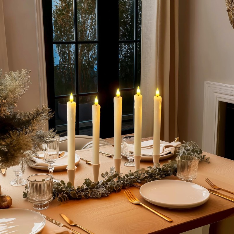 Real Wax LED Flameless Taper Candles With Remote Timer