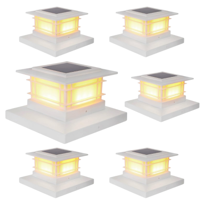 Solar Flickering Flame Post Cap Lights For Outdoor Fence