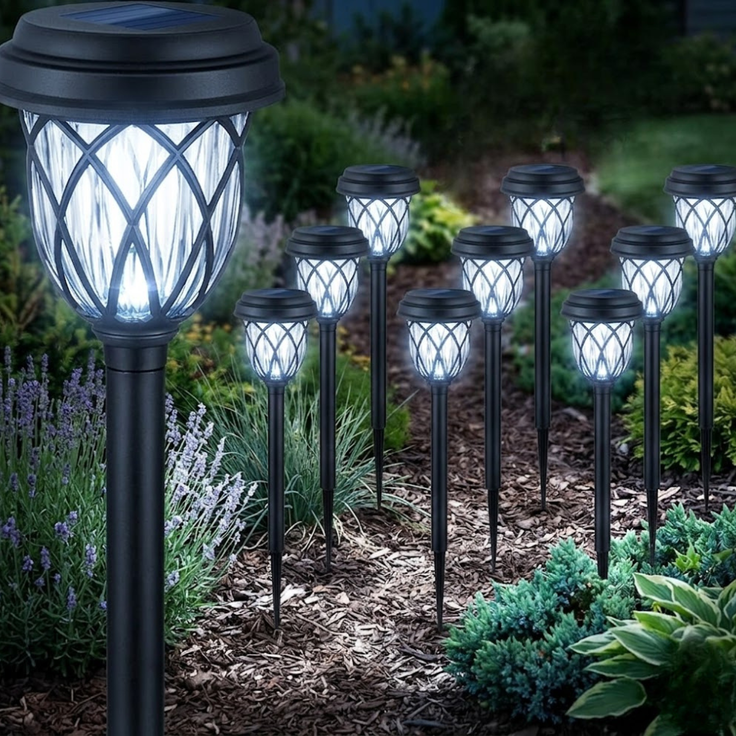 Pack Of 10 Solar Pathway Lights For Outdoor Garden