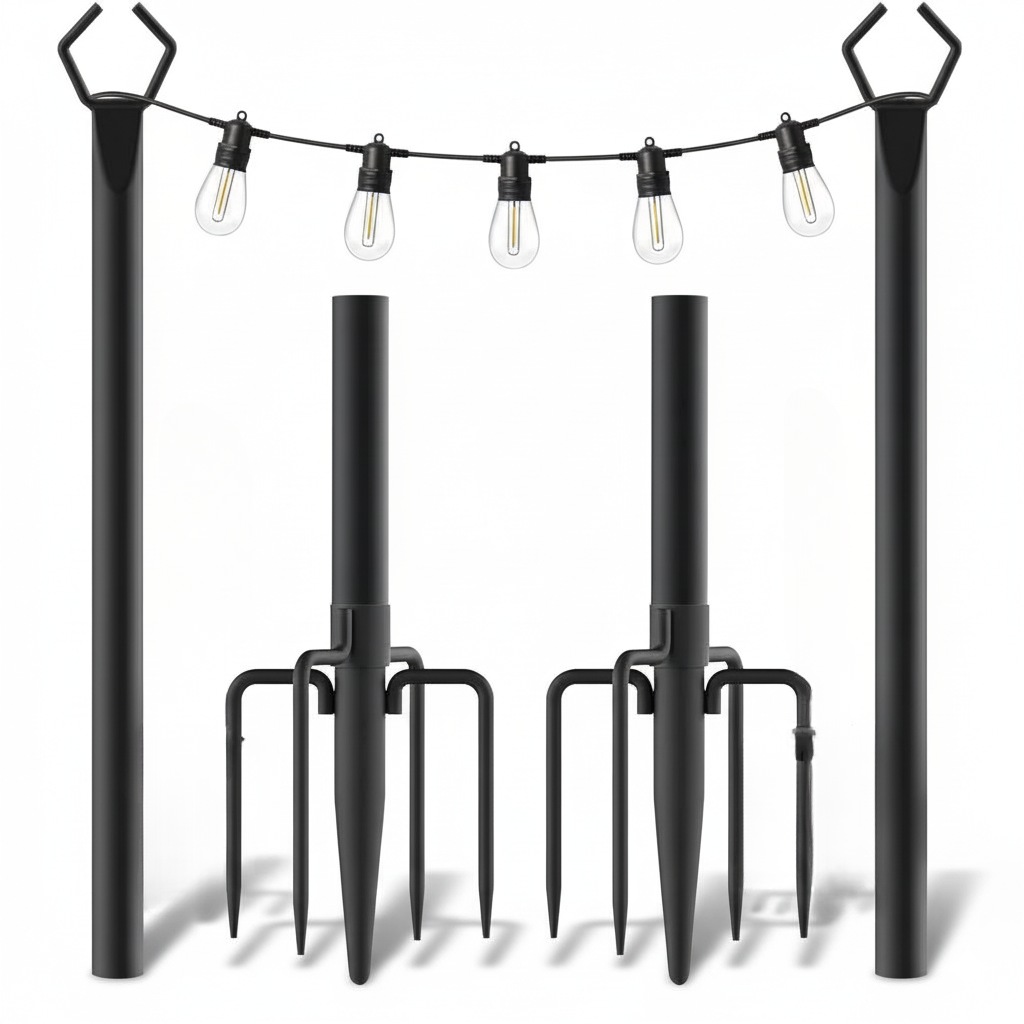 Outdoor Metal String Light Poles Set