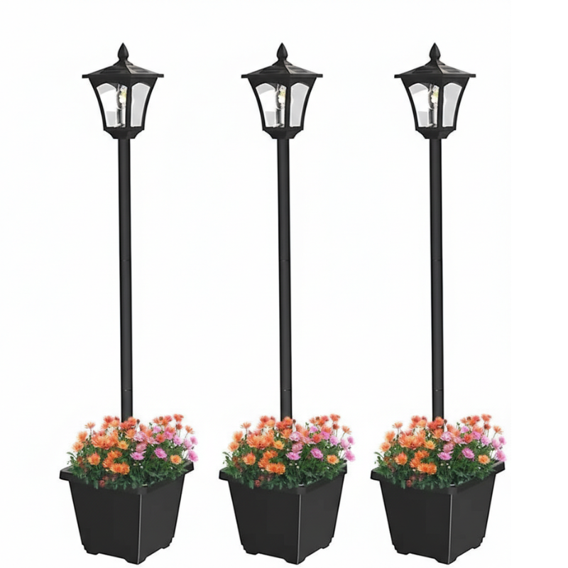 65" Solar Lamp Post Light with Planter, Glass 60 Lumens Solar Garden Lights Outdoor Waterproof Solar Pole Lights Patio Decor, Warm White