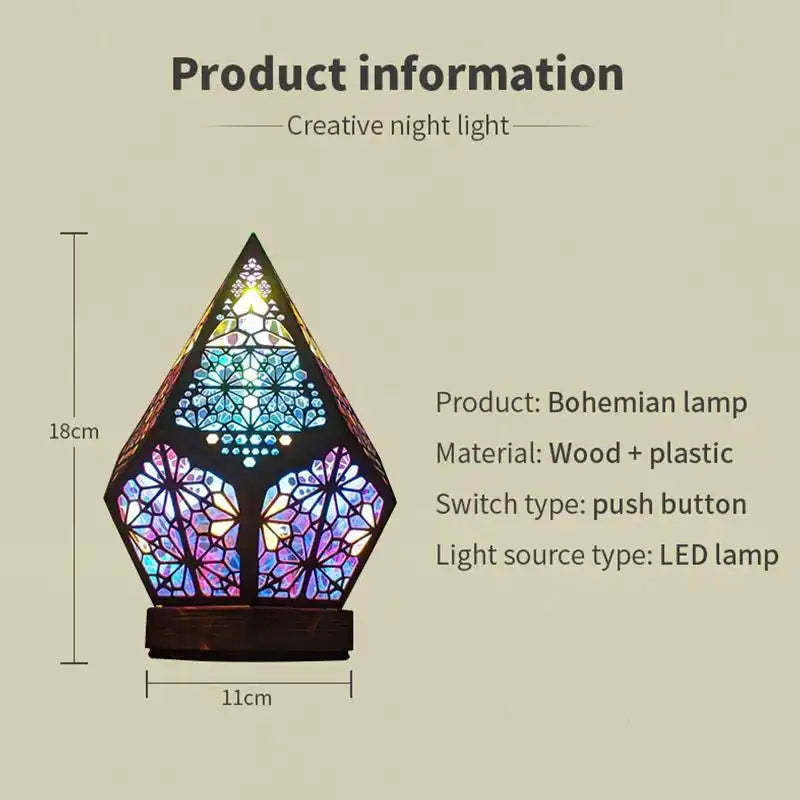 LED Geometric Bohemian Polar Star Wooden Floor Lamp Light-LED Solar Fairy Lights