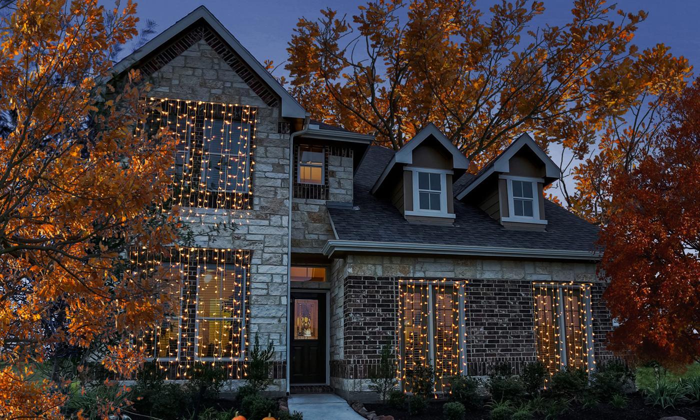 10Ft. 300-LED Warm White String Curtain Light Upgraded-LED Solar Fairy Lights