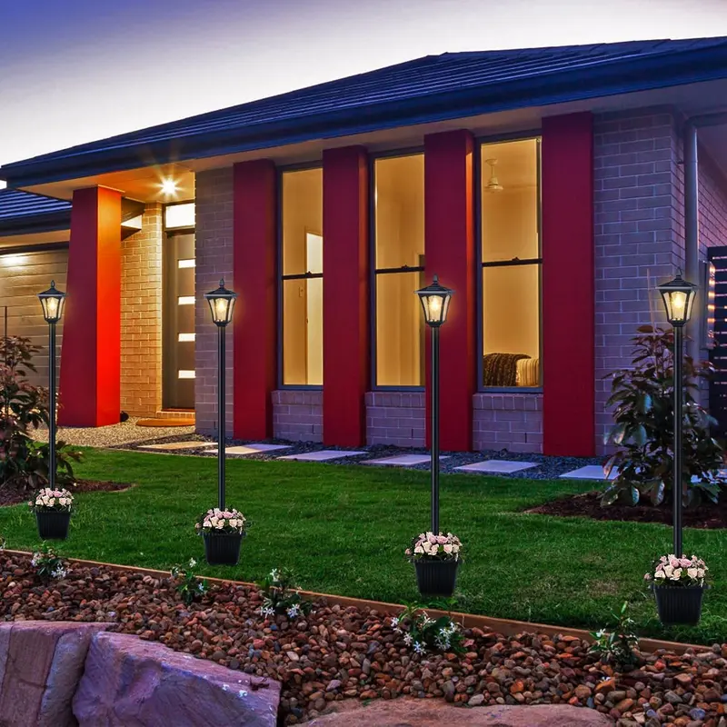 65" Solar Lamp Post Light with Planter, Glass 60 Lumens Solar Garden Lights Outdoor Waterproof Solar Pole Lights Patio Decor, Warm White