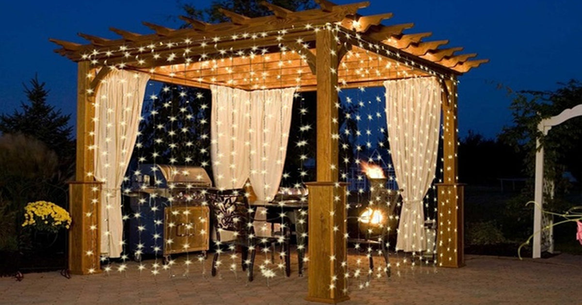 10Ft. 300-LED Warm White String Curtain Light Upgraded-LED Solar Fairy Lights