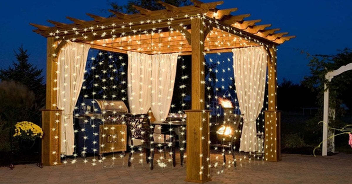 10Ft. 300-LED Warm White String Curtain Light Upgraded-LED Solar Fairy Lights