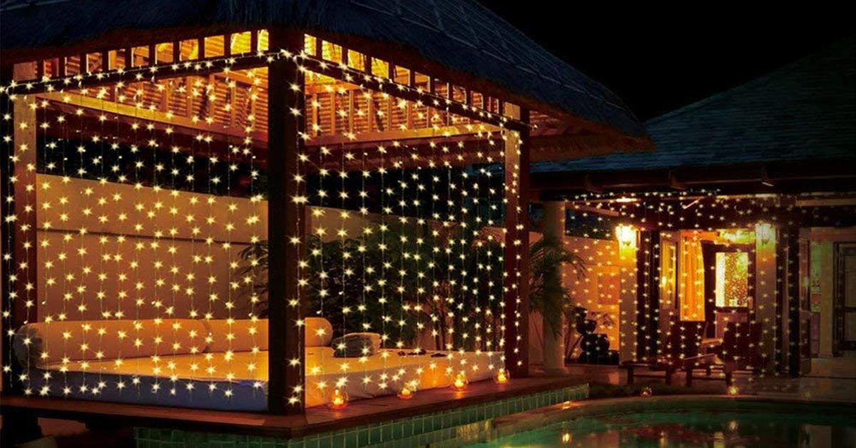 10Ft. 300-LED Warm White String Curtain Light-LED Solar Fairy Lights