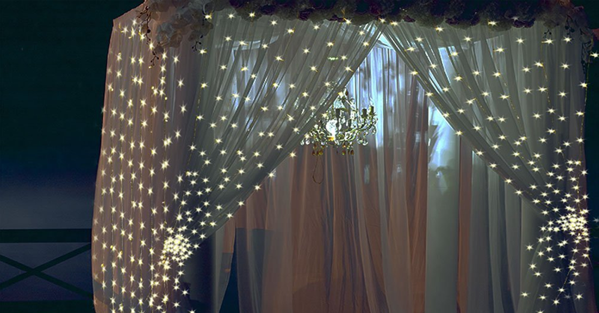10Ft. 300-LED Warm White String Curtain Light-LED Solar Fairy Lights