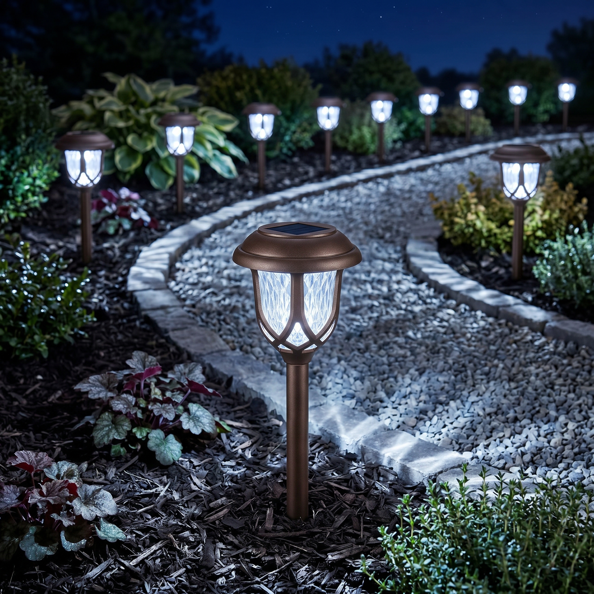 Pack Of 10 Solar Pathway Lights For Outdoor Garden
