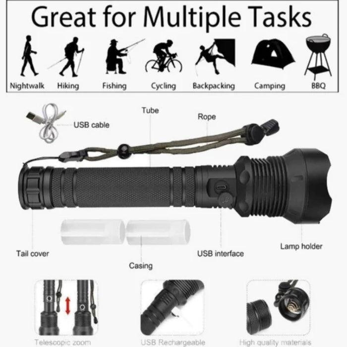 Rechargeable Tactical LED Flashlight-Solar Flame Torch