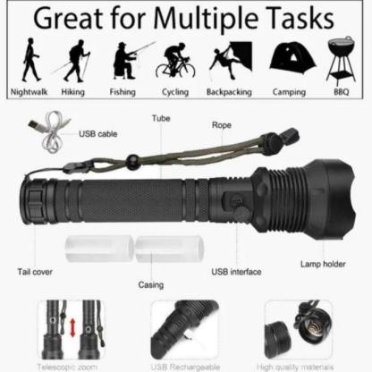 Rechargeable Tactical LED Flashlight-Solar Flame Torch