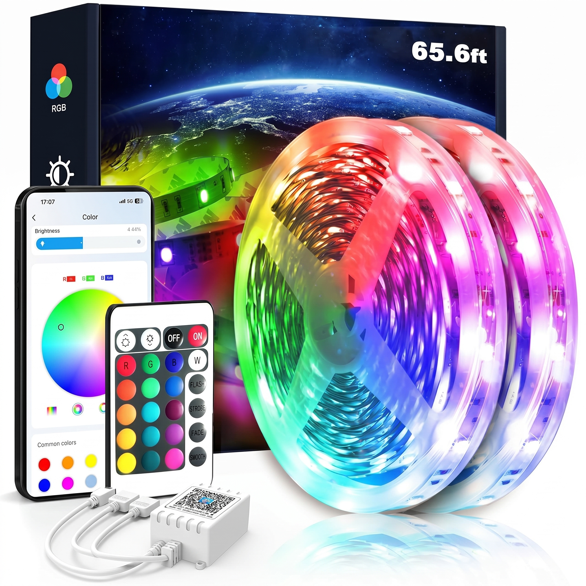 100FT RGB LED Strip Lights With APP Control Remote And Music Sync For Party Room Decor