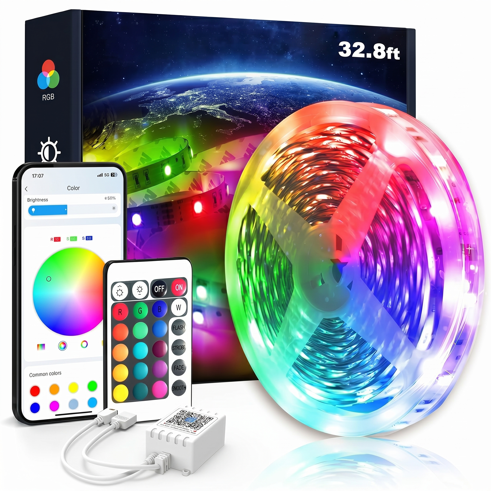 100FT RGB LED Strip Lights With APP Control Remote And Music Sync For Party Room Decor