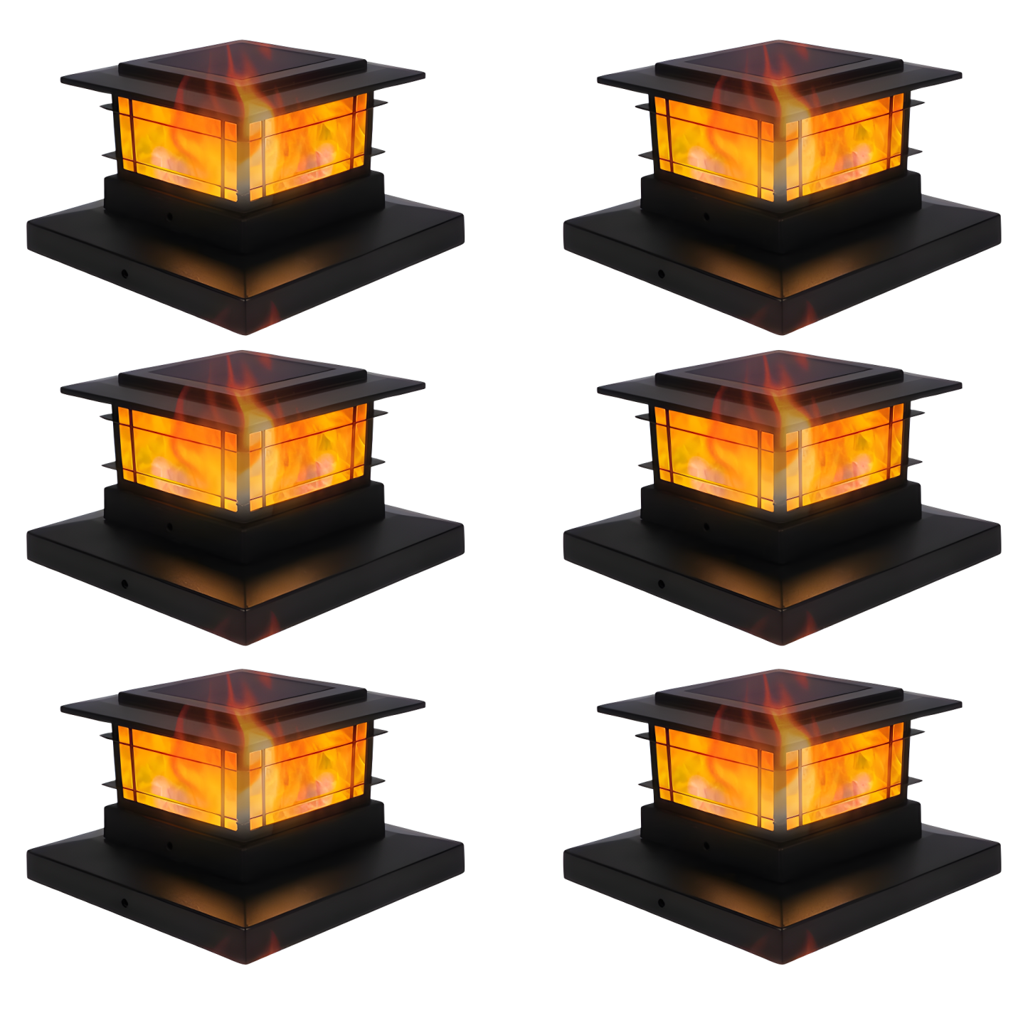 Solar Flickering Flame Post Cap Lights For Outdoor Fence