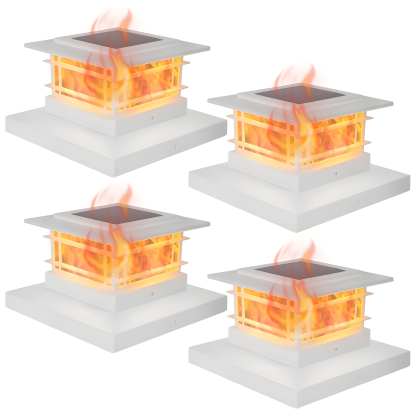 Solar Flickering Flame Post Cap Lights For Outdoor Fence