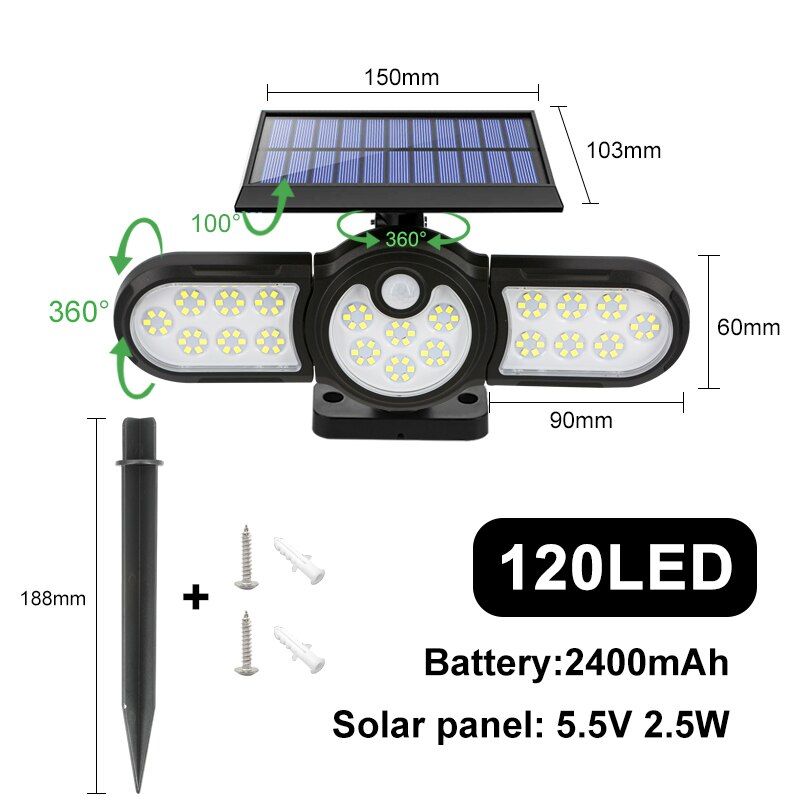 Three Heads LED Outdoor Solar Lamp-LED Solar Fairy Lights