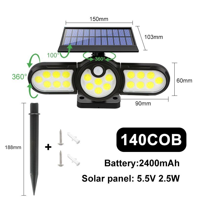 Three Heads LED Outdoor Solar Lamp-LED Solar Fairy Lights