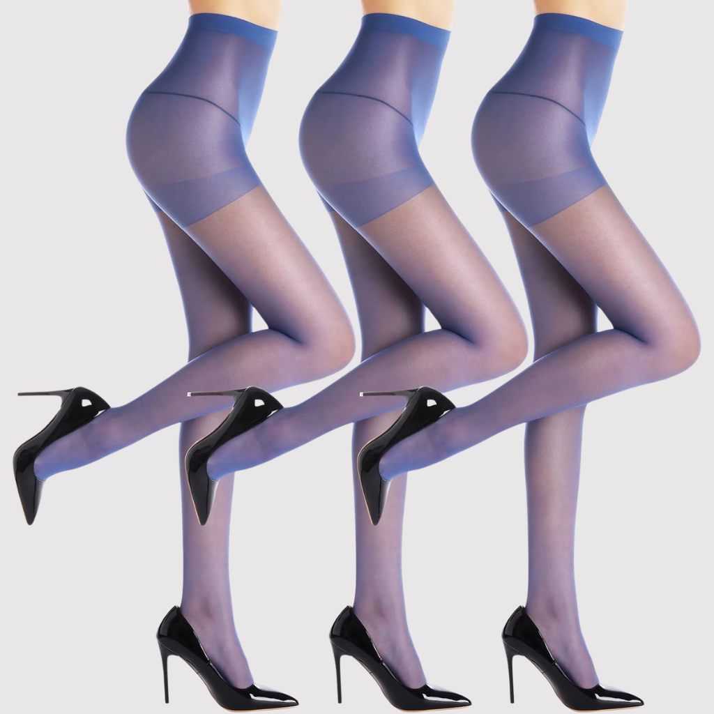 3 Pairs Women Sheer Tights 20D Control Top Pantyhose With Reinforced Toes