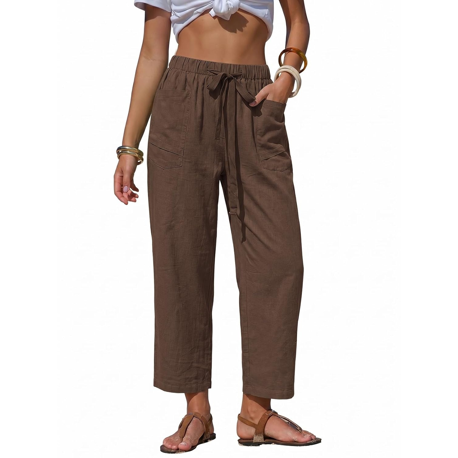 Summer Striped Barrel Pants With Drawstring For Women