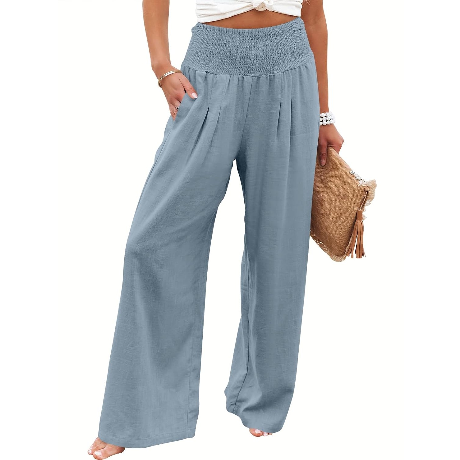 Casual Lounge Wide Loose Boho Linen Fit Pants For Women