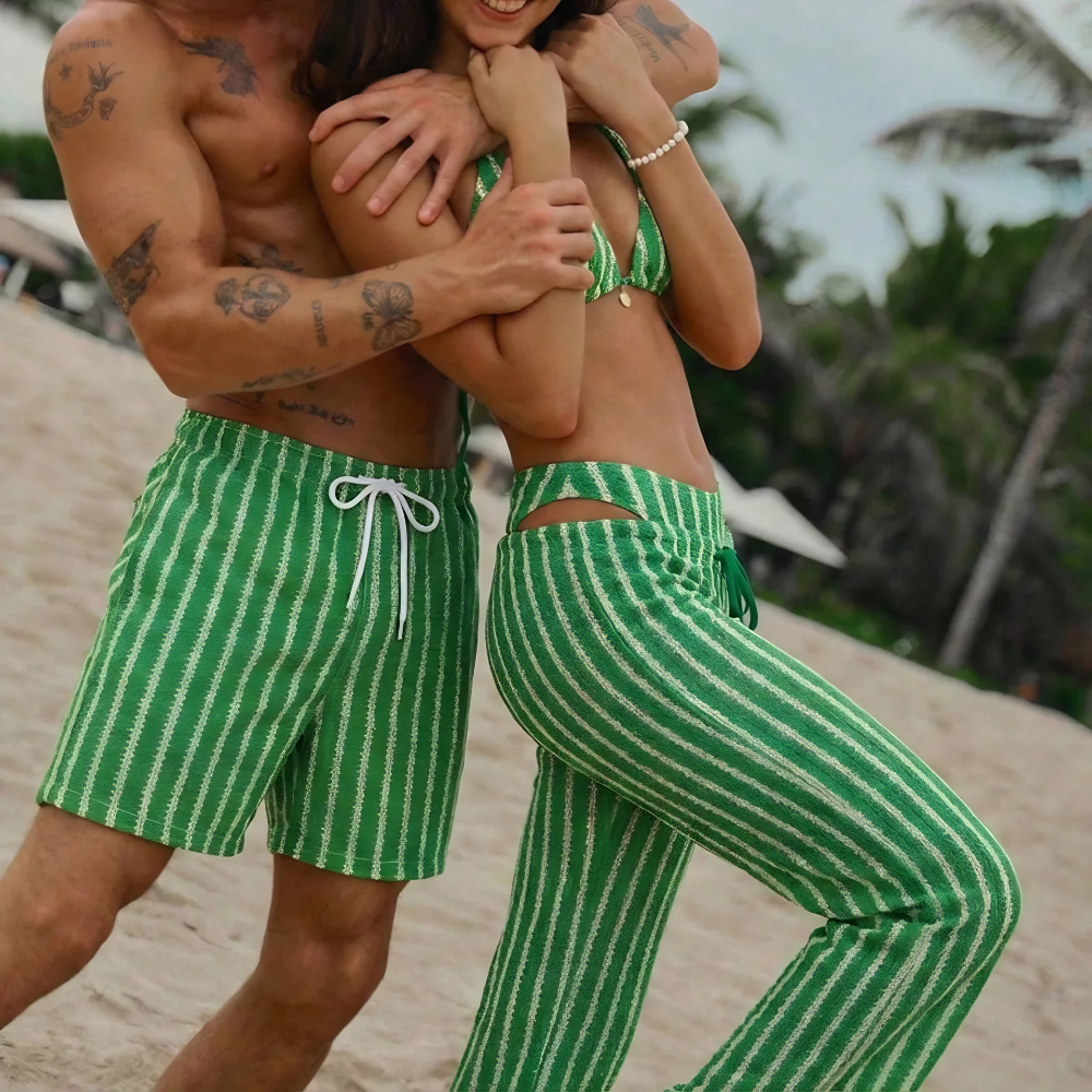 Beach Matching Swimwear Set With Tropical Print For Couples