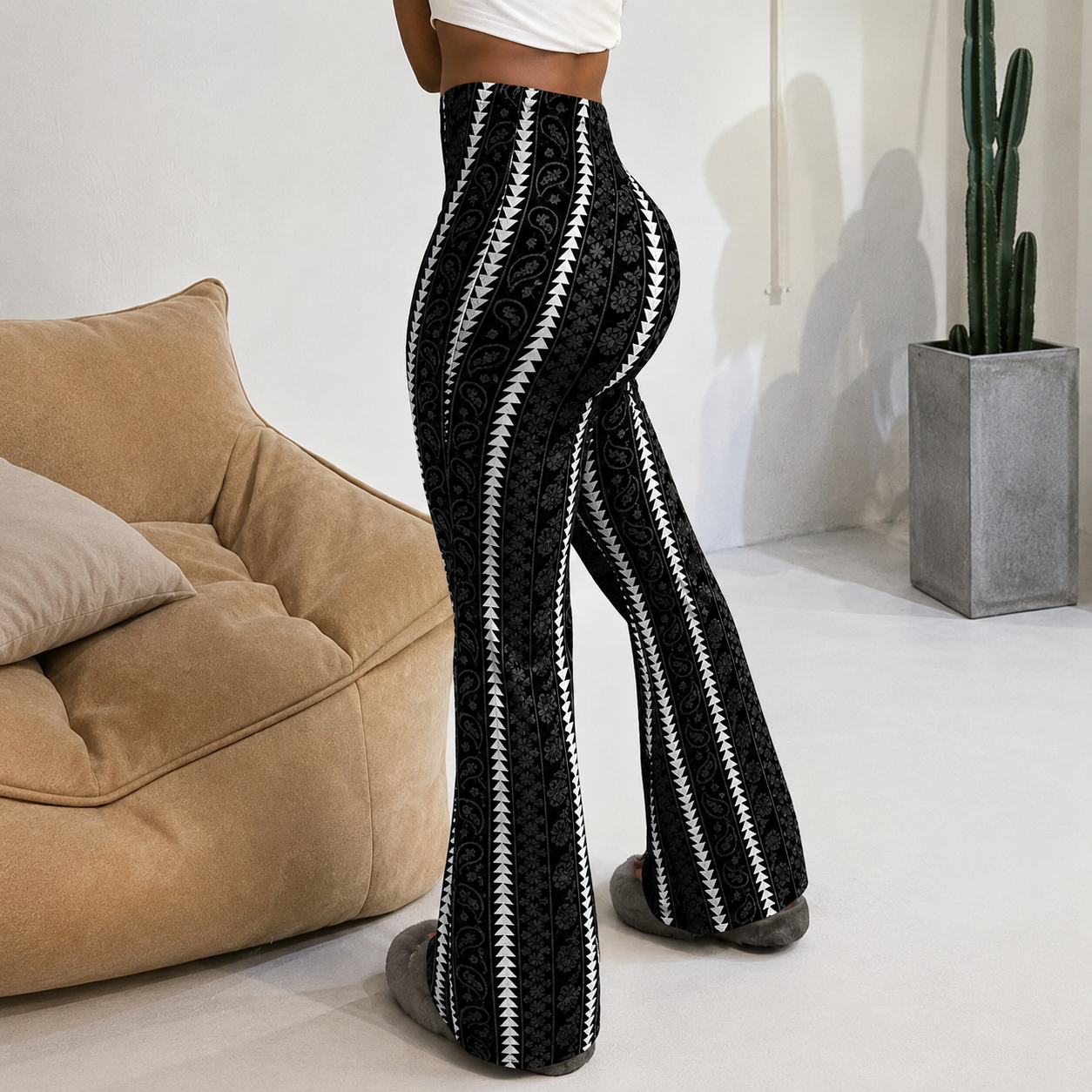 Printed Flared Knit Fitted Daily Bottoms Trousers