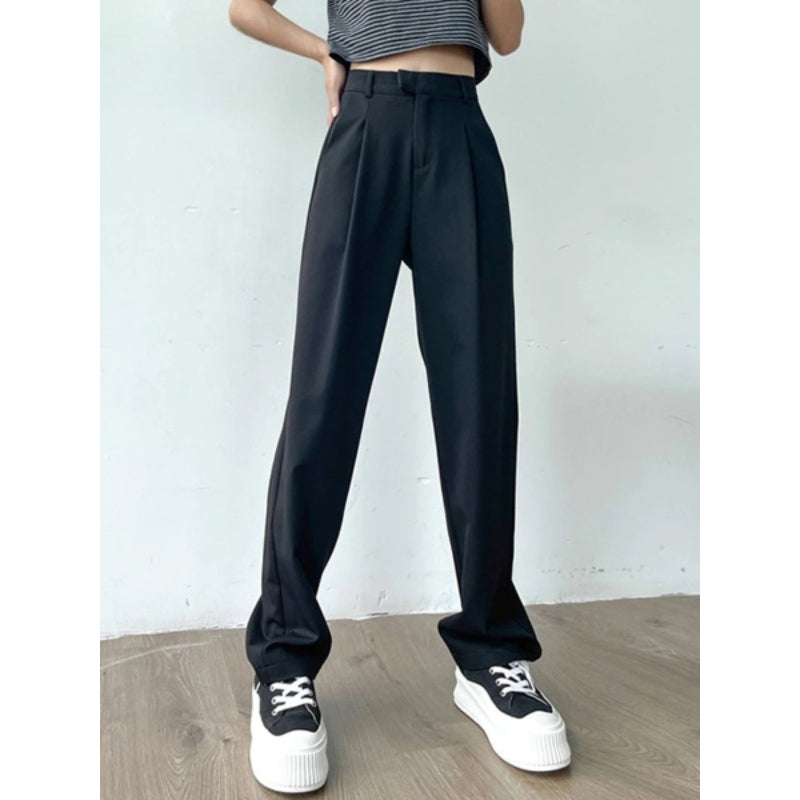 Women's Casual Loose Straight High Waist Long Pants With Pockets-Legletic