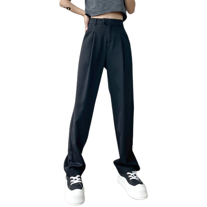 Women's Casual Loose Straight High Waist Long Pants With Pockets-Legletic