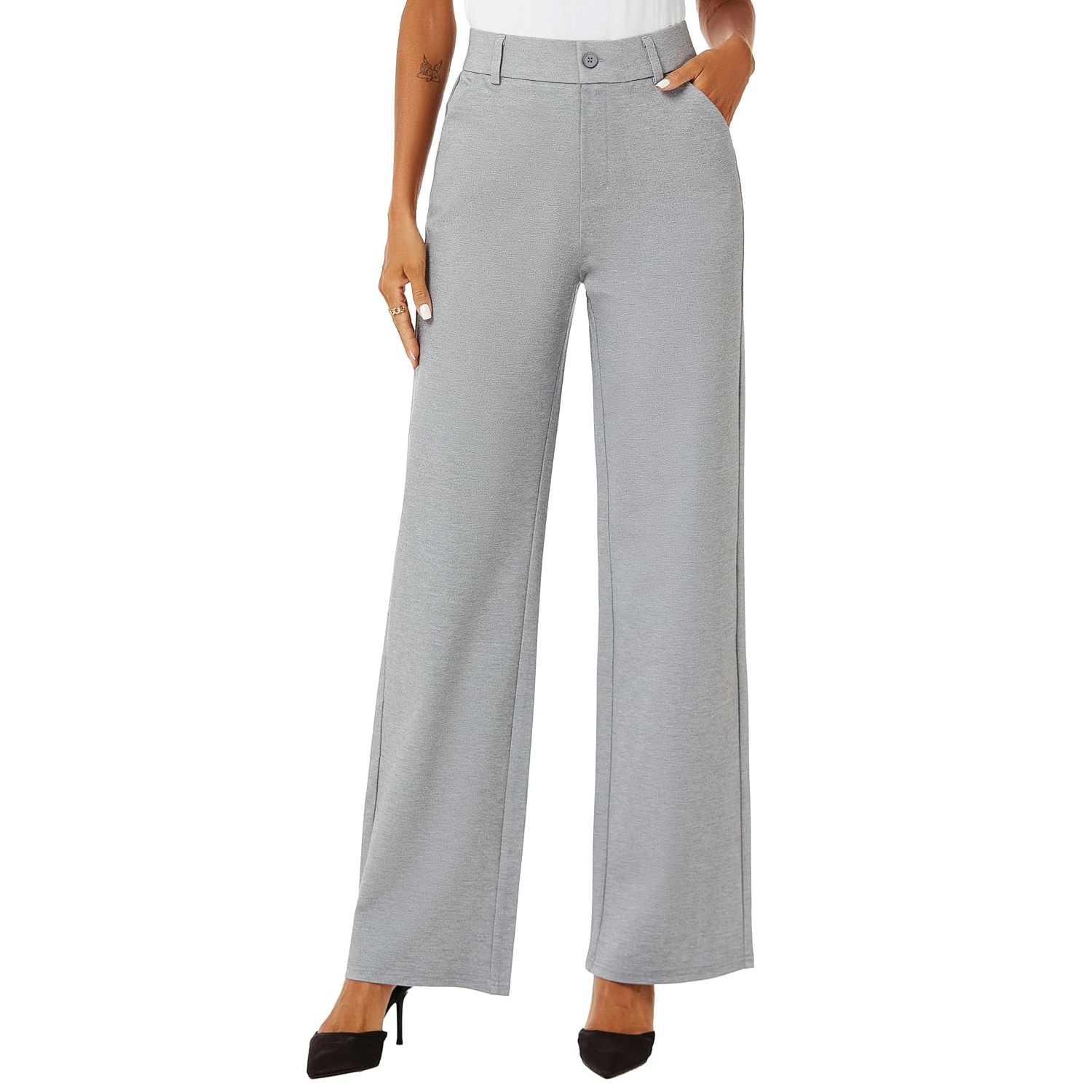 Casual Straight High Trousers With Pockets For Women