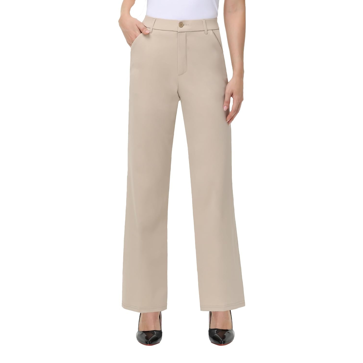 Casual Straight High Trousers With Pockets For Women