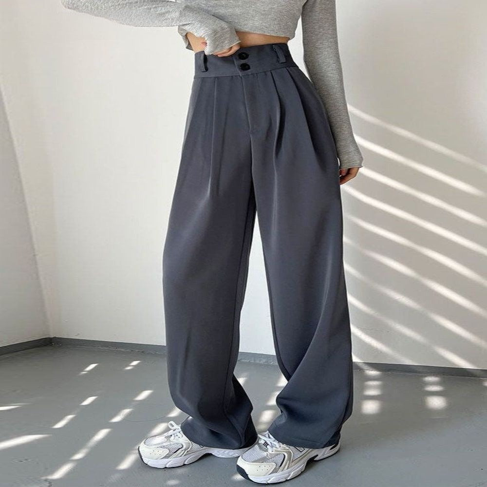 Two Buttons Wide Leg Pants For Women-Legletic