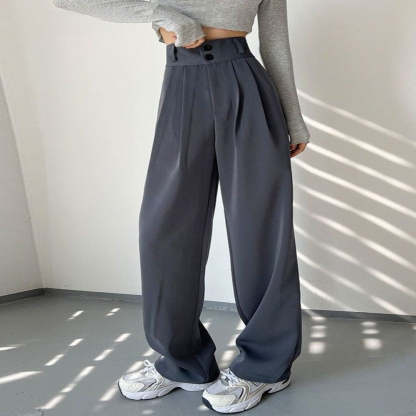 Two Buttons Wide Leg Pants For Women-Legletic