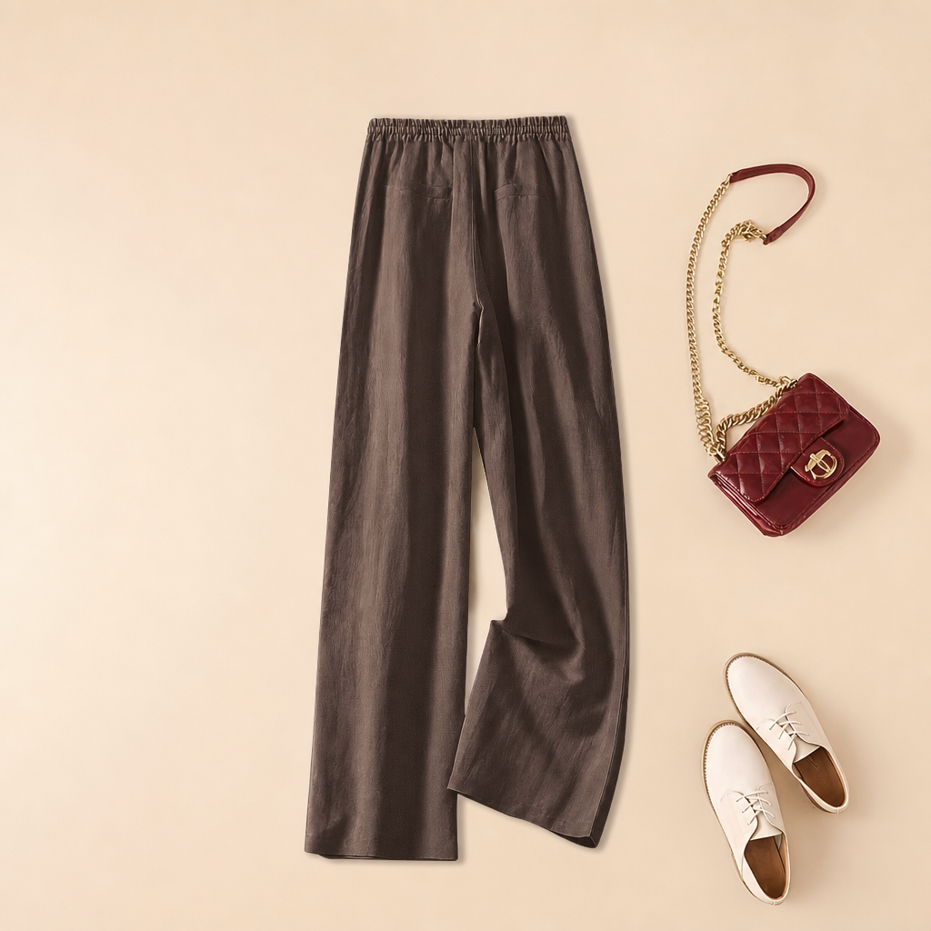 Solid Colored High Rise Wide Retro Pants For Women