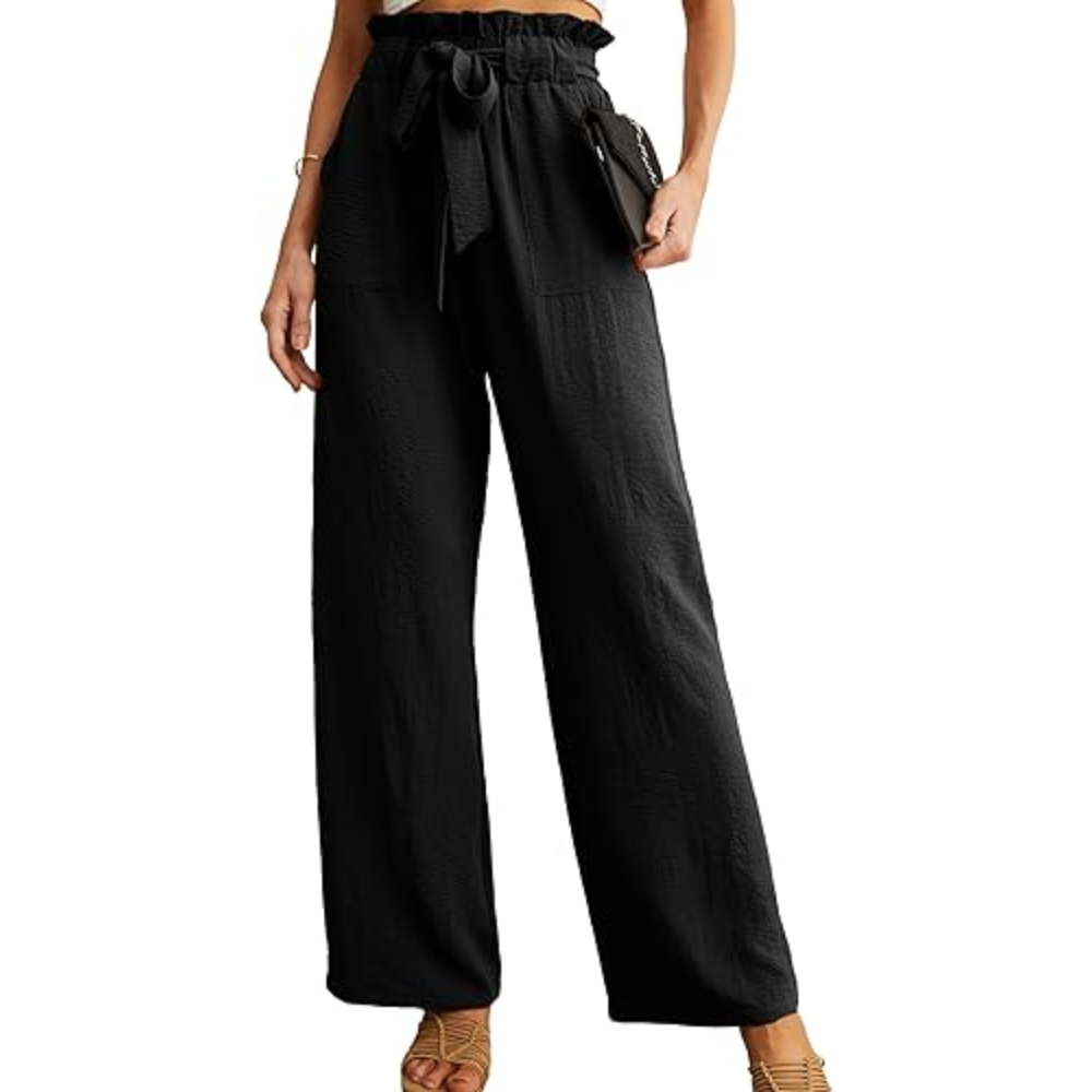 High Rise Adjustable Wide Fit Casual Trousers With Pockets For Women