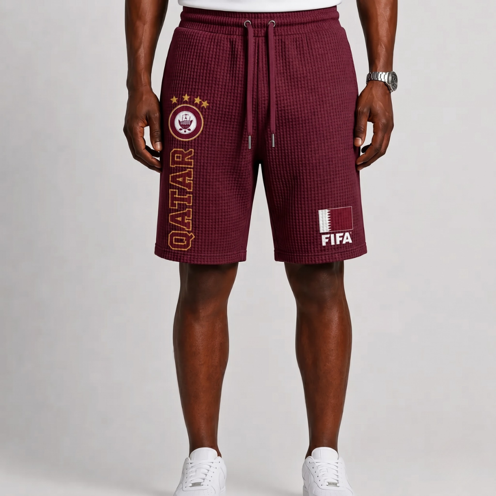 FIFA 2026 Qatar Printed Waffle Football Fan Shorts