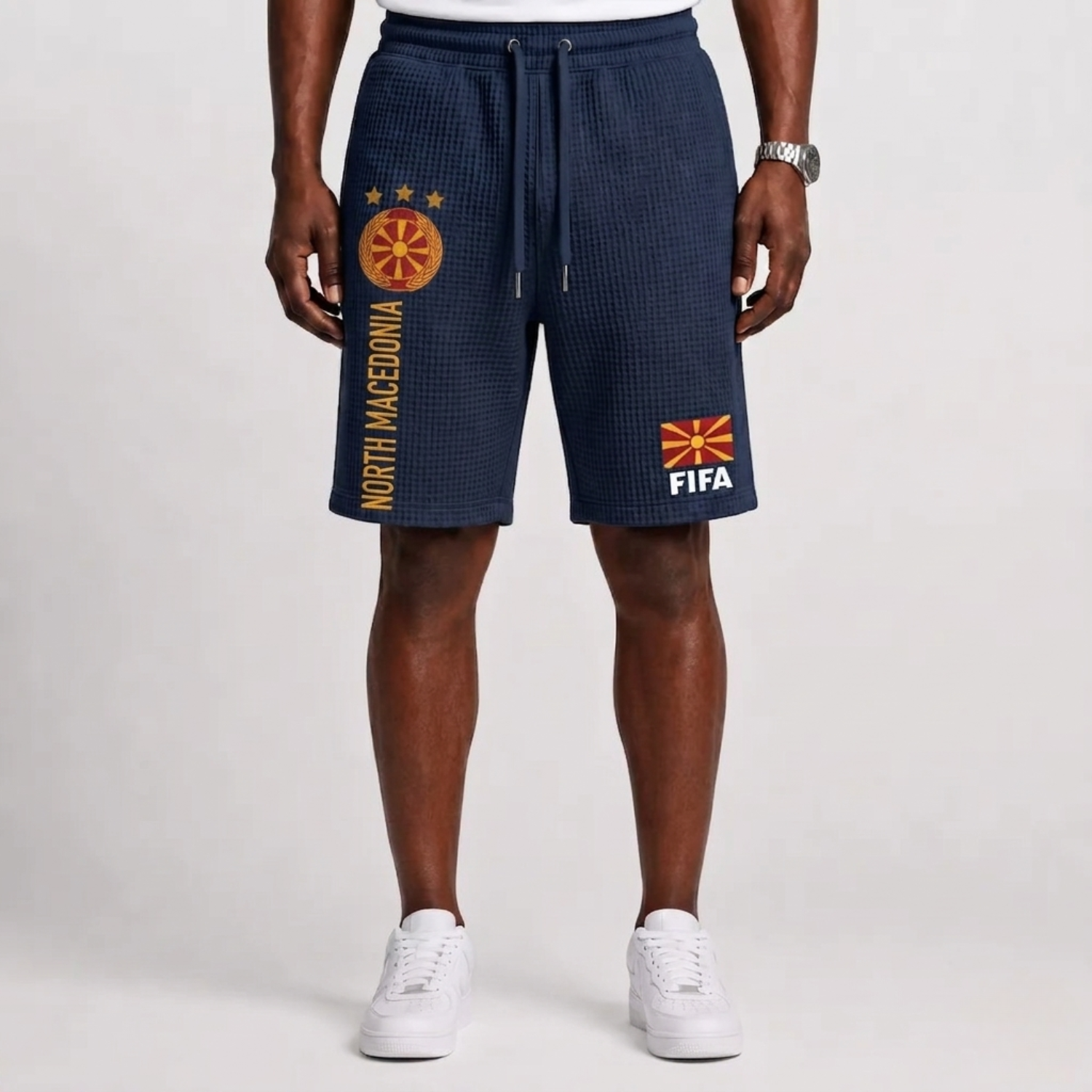 FIFA 2026 North Macedonia Printed Waffle Football Fan Shorts
