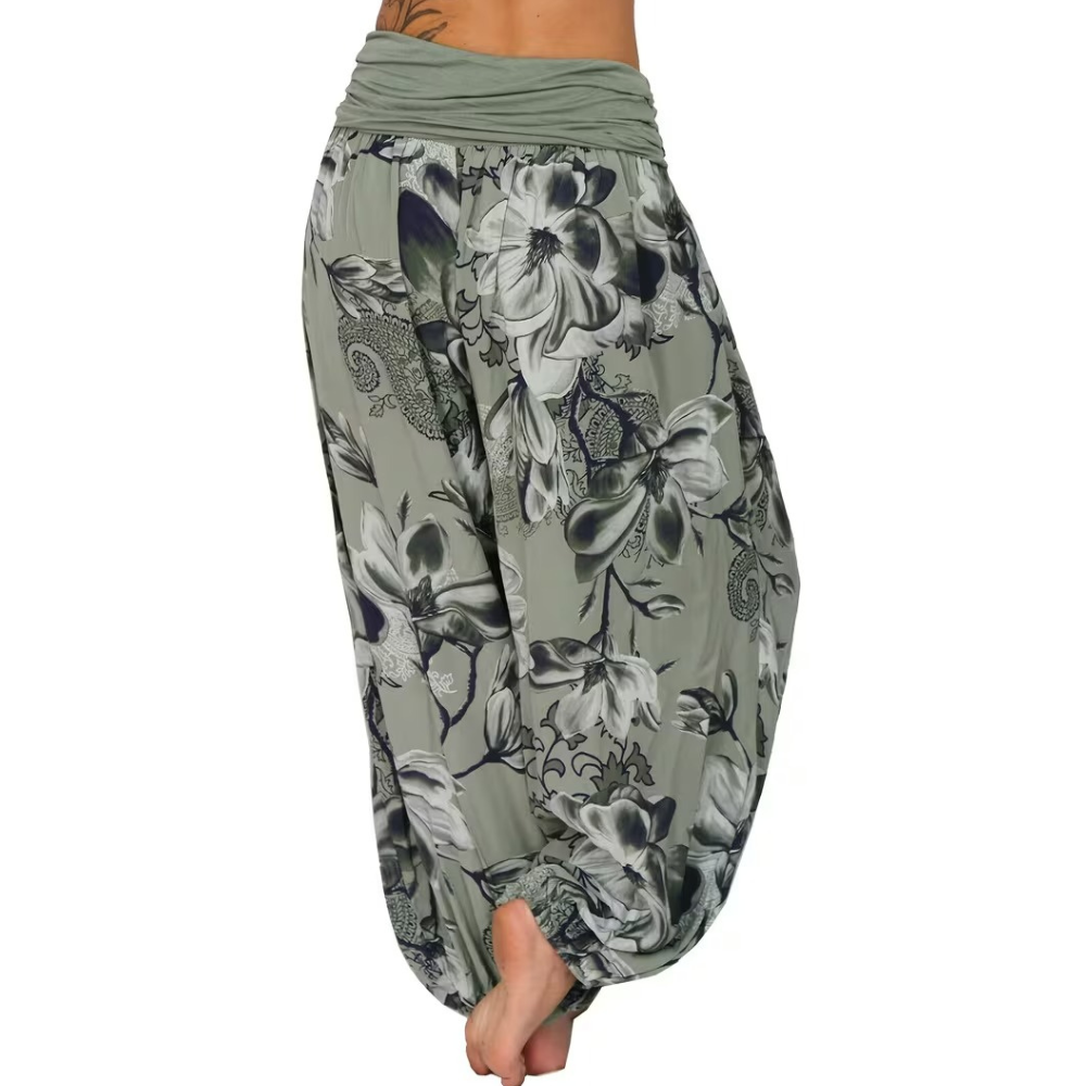 Boho Floral Print Ruched Harem Pants For Women
