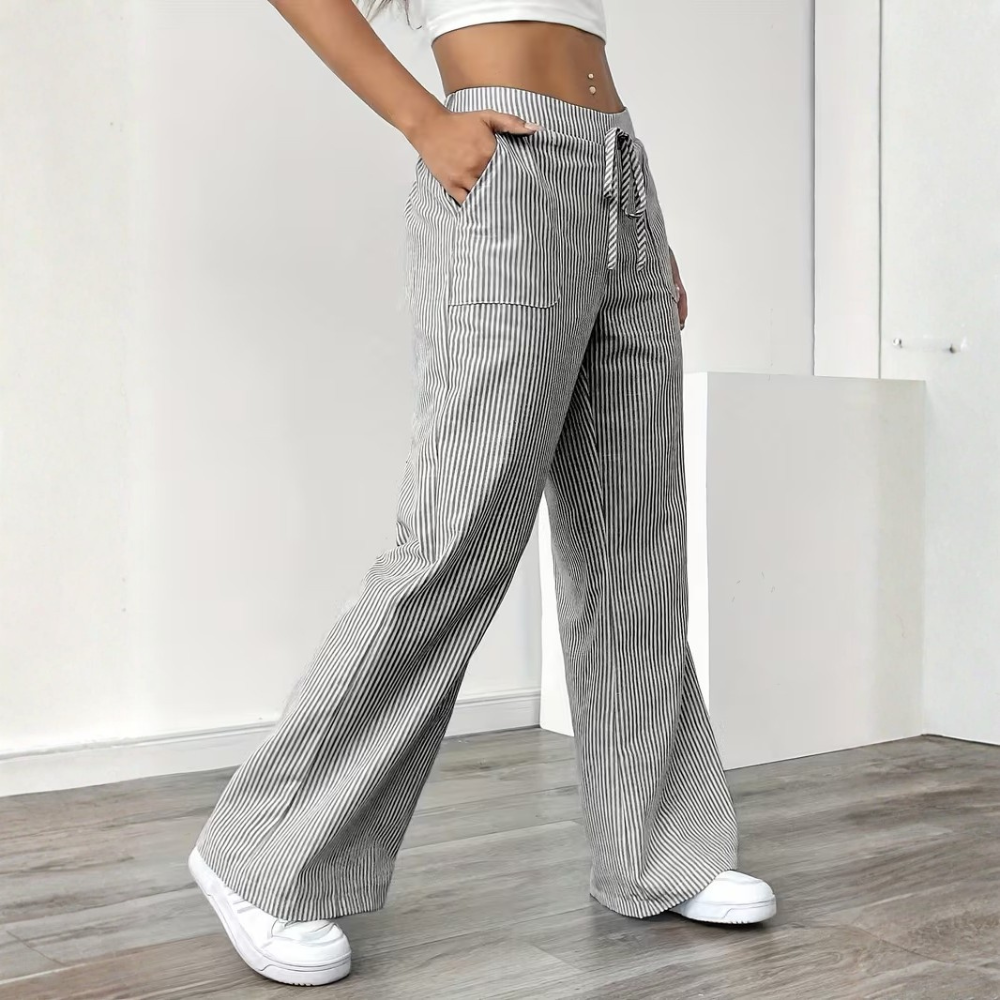 Elegant Casual Commuter Striped Loose Fit Pants For Women