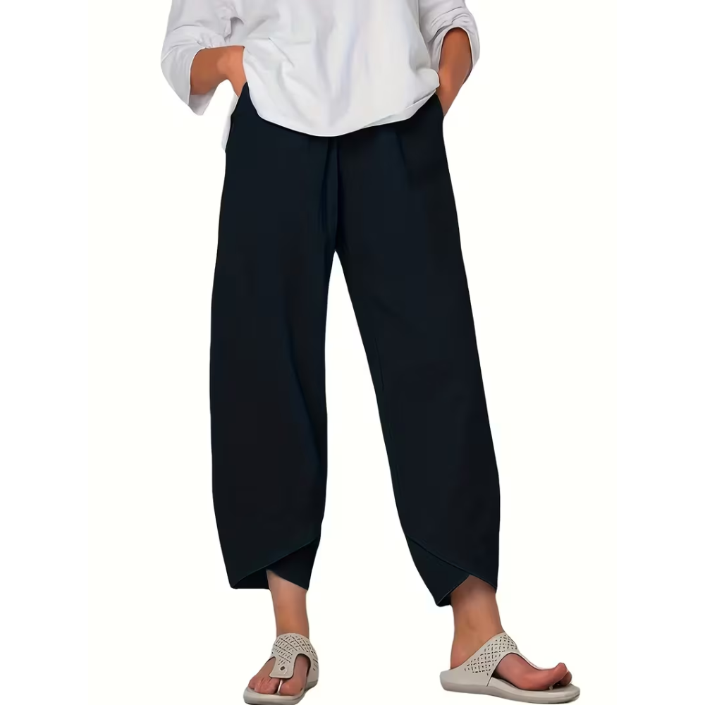 Casual Elastic Waist Slant Pocket Pants For Women