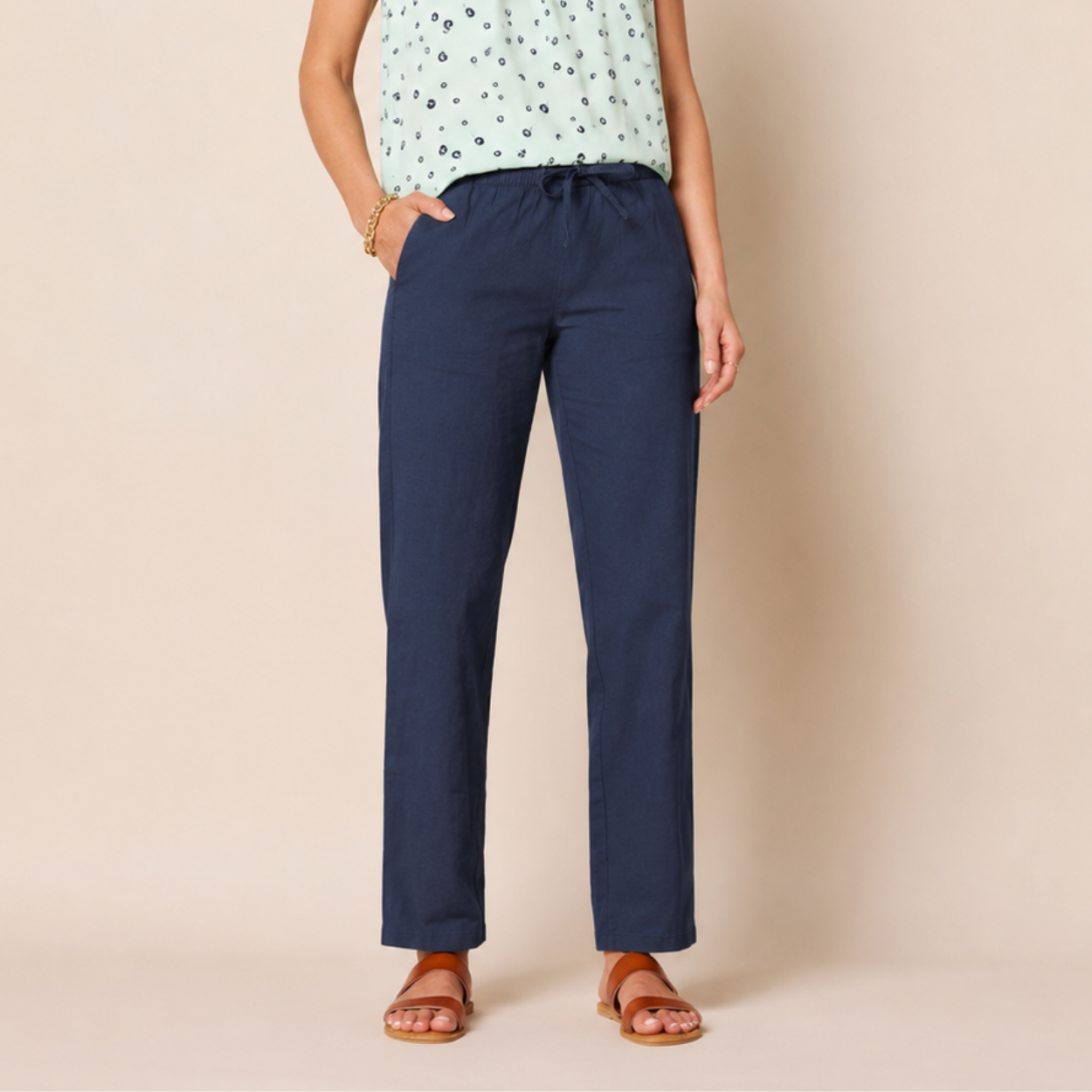 Casual Loose Fit Wide Length Pants With Drawstring For Women