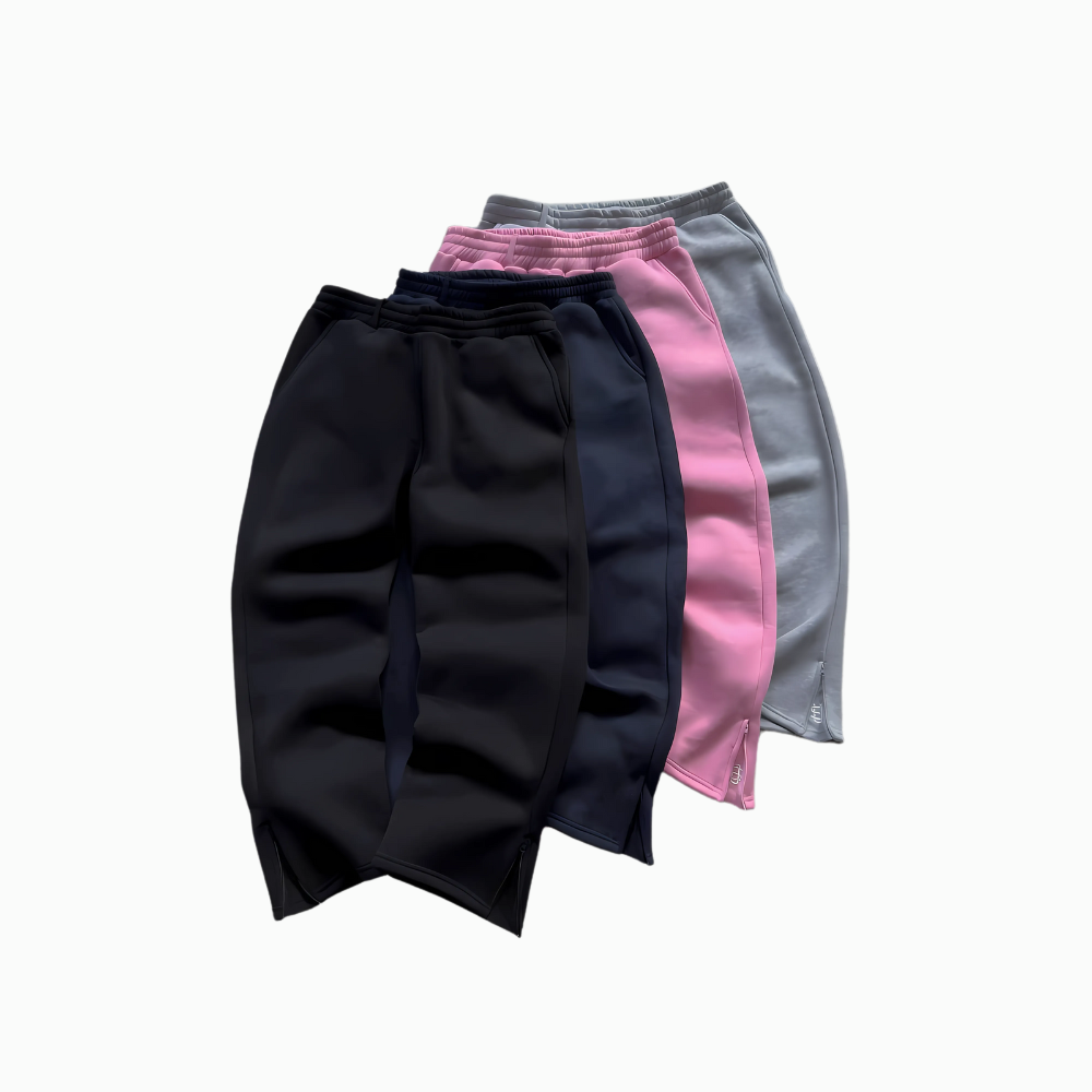 Straight Fleece Sweatpants With Zipper Detail-Legletic