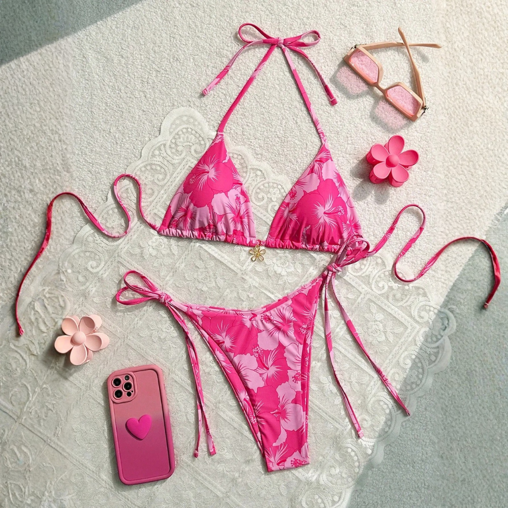 Beach Matching Swimwear Set With Tropical Print For Couples