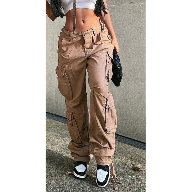 Women's Straight Baggy Cargo Pants With Pockets-Legletic