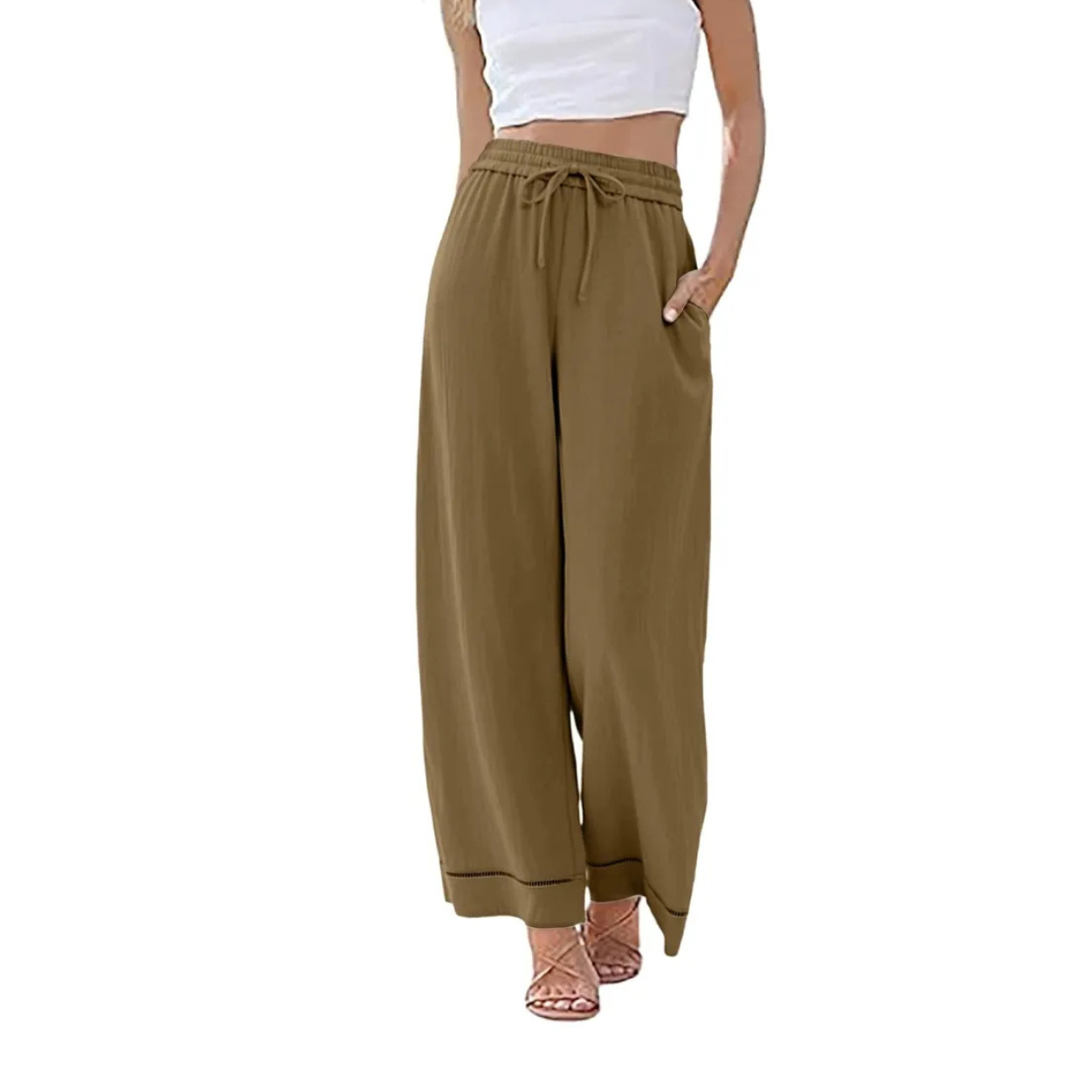 Loose Fit Palazzo Pants With Elastic And Pockets For Women