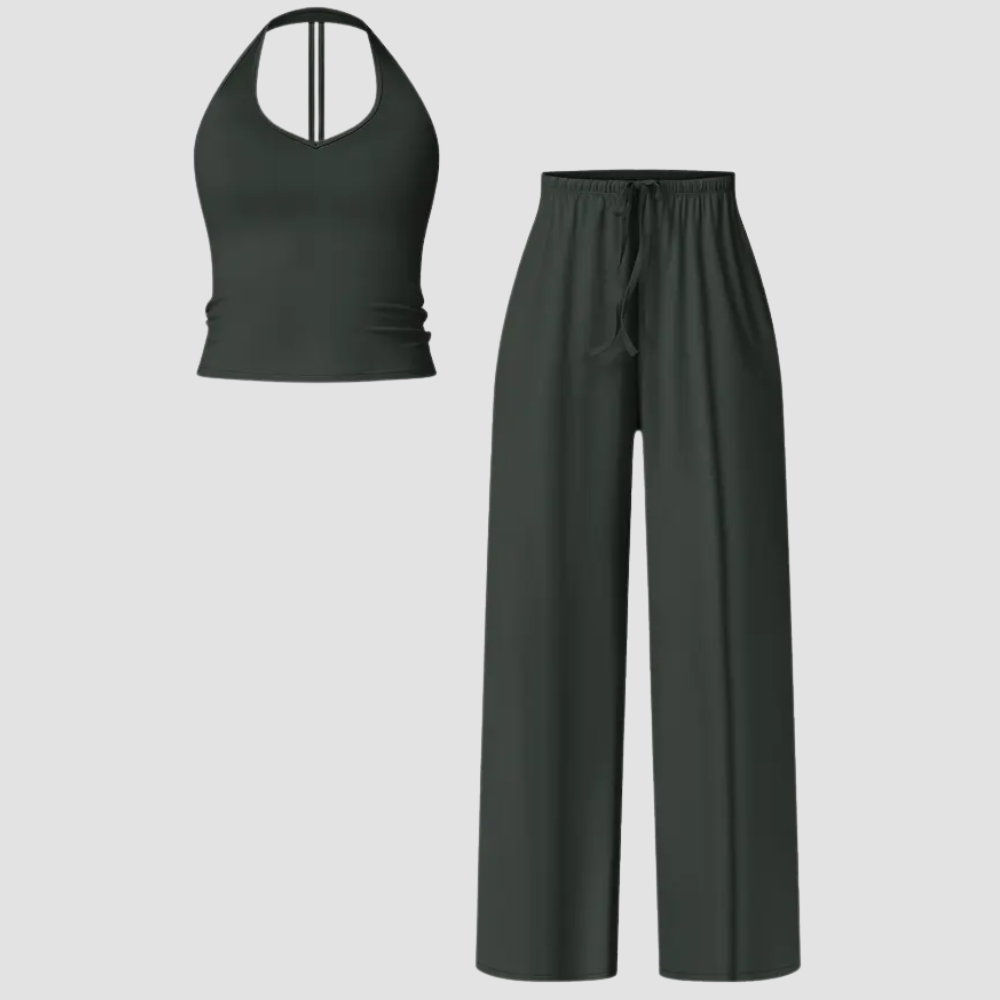 Womens Quick Dry Tank High Waisted Bell Bottom Set