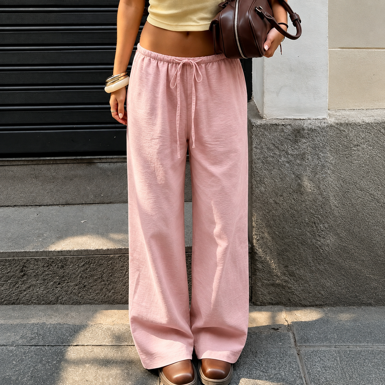 Linen Style High Rise Casual Pants For Everyday Vacation Women