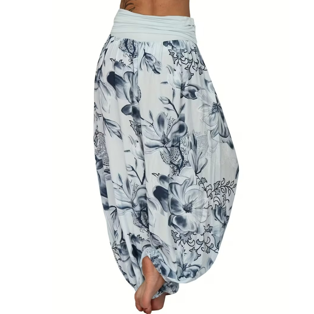 Boho Floral Print Ruched Harem Pants For Women