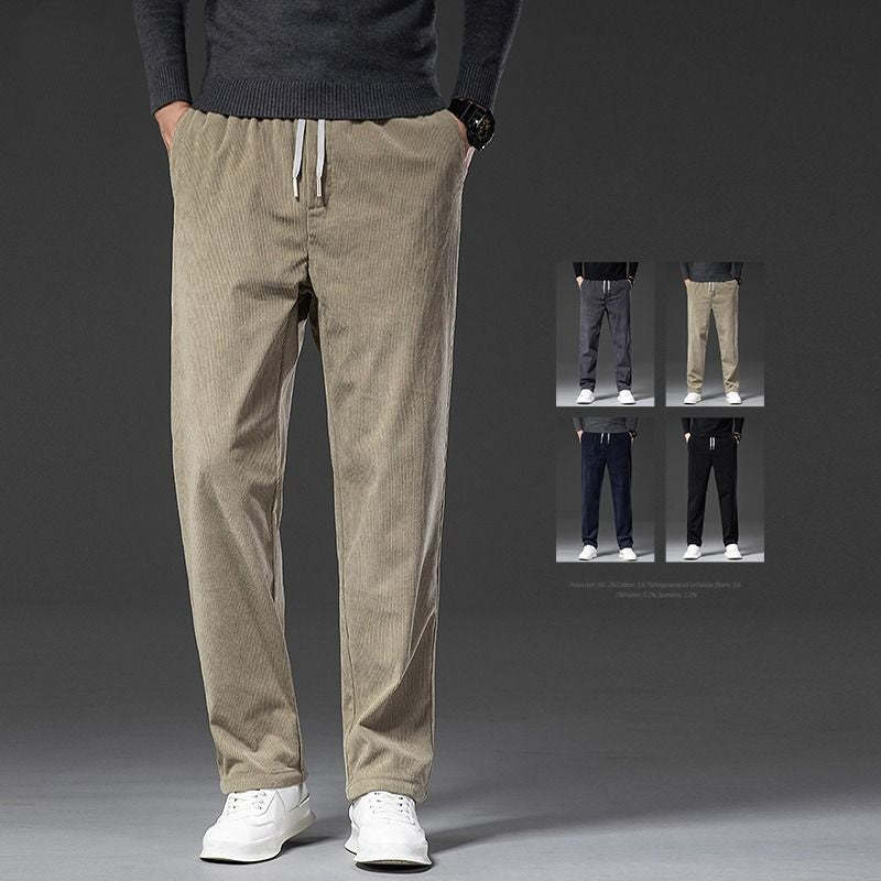 Men's Corduroy Casual Elastic Waist Straight Loose Trousers-Legletic