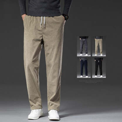 Men's Corduroy Casual Elastic Waist Straight Loose Trousers-Legletic
